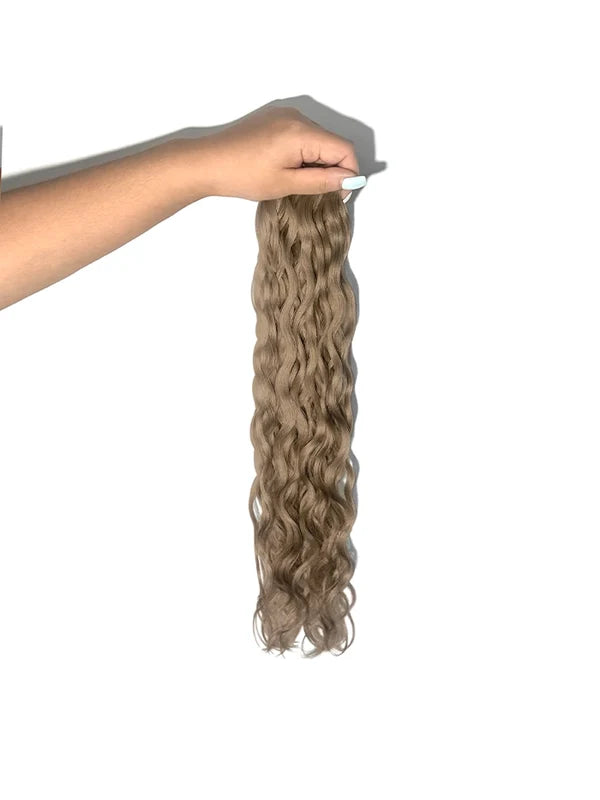 Ashy Brown Wavy/Curly Keratin Flat Tip Hair Extensions — Stina Hair Co.