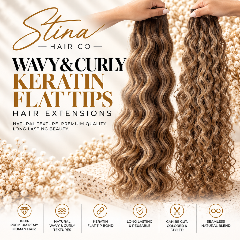 Wavy/Curly Keratin Flat Tip Hair Extensions — Stina Hair Co. product cover