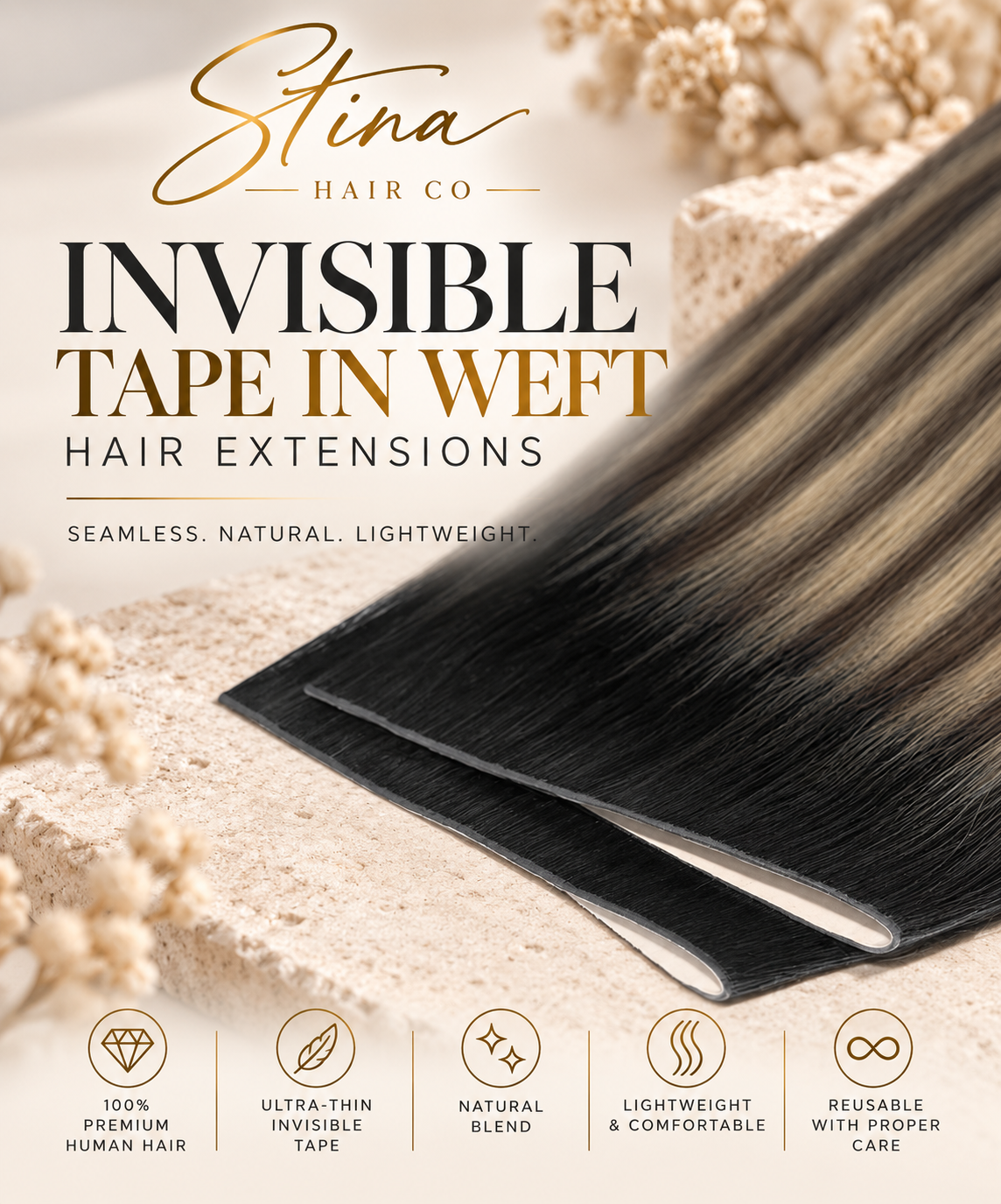 Invisible Tape-In Weft Hair Extensions — Stina Hair Co. product cover