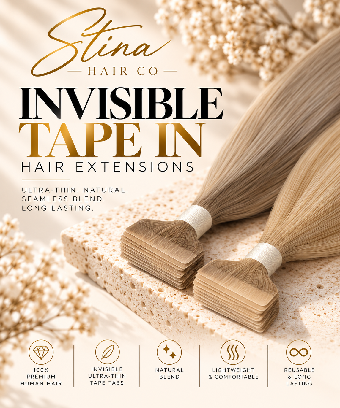 Invisible Tape-In Hair Extensions — Stina Hair Co. product cover